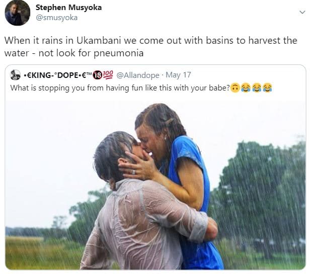 Stephen musyoka smusyoka when it rains in ukambani we come out with basins to ha