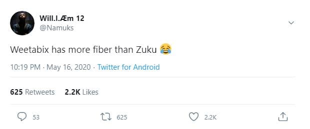 Will.i am 12 namuks weetabix has more fiber than zuku 10.19 pm . may 16, twitter