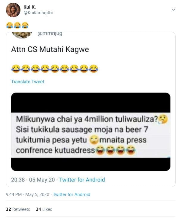 Kui k. kuikaringithi 464 mmnjug attn cs mutahi kagwe translate tweet mlikunywa c
