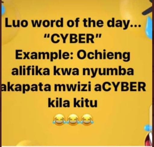 Luo word of the day . cyber example ochieng alifika kwa nyumba akapata mwizi acy