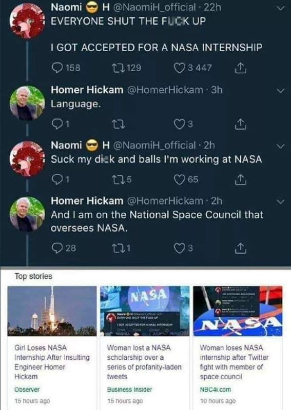 Naomi h naomih_official 22h everyone shut the fuck up 1got accepted for a nasa i