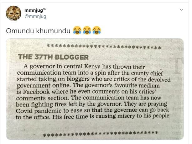 Mmnjug mmnjug omundu khumundu 8 the 37th blogger a governor in central kenya has