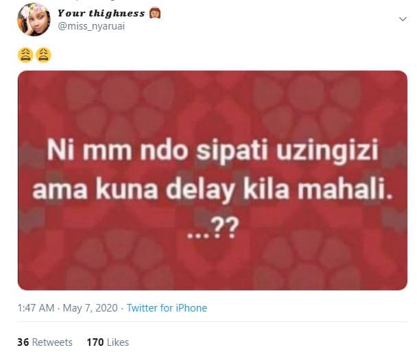 Your thighness miss_nyaruai 2 ni mm ndo sipati uzingizi ama kuna delay kila maha