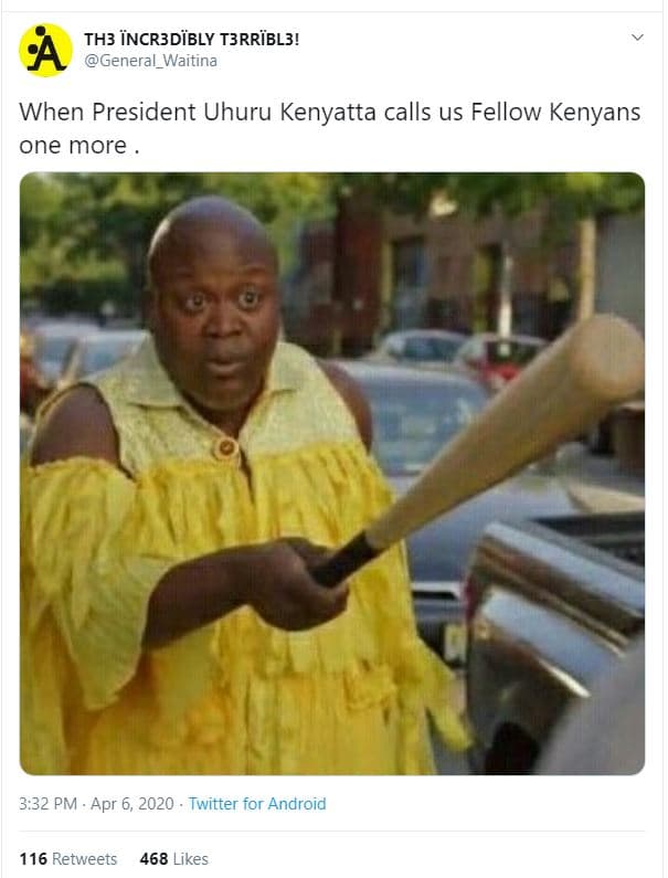 Th3 bncr3dbbly t3rribl3! general_waitina when president uhuru kenyatta calls us