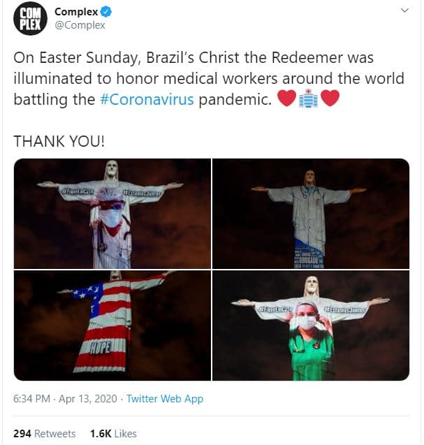 60 complex complex on easter sunday brazil's christ the redeemer was illuminated