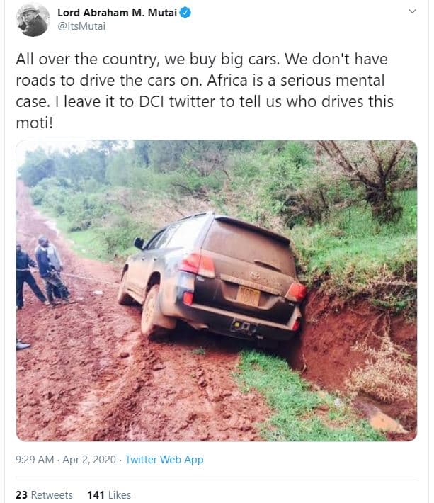 Lord abraham m. mutai itsmutai all over the country we buy big cars. we don't ha