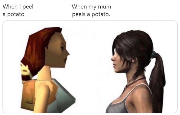 When peel potato. when my mum peels potato