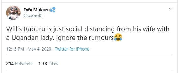 Fafa mukuru osoroke willis raburu is just social distancing from his wife with u