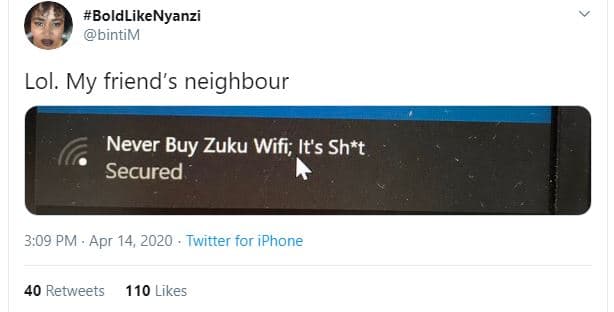 Boldlikenyanzi bintim lol. my friend's neighbour never buy zuku wifi it's shtt s