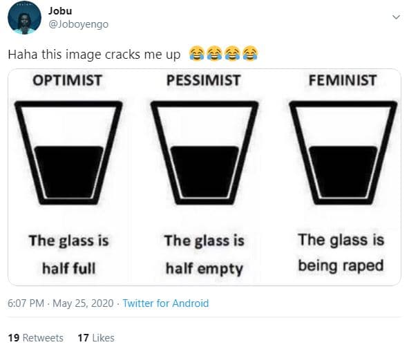 Jobu joboyengo haha this image cracks me up 2 2 optimist pessimist feminist the