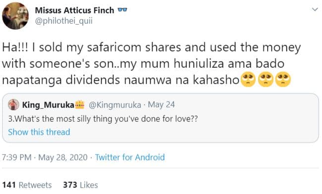 Missus atticus finch philothei_quii hall! sold my safaricom shares and used the