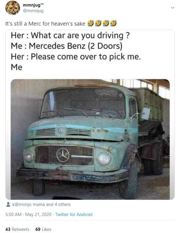 Mmnjug mmnjug it's still merc for heaven'5 sake 229 her what car are you driving