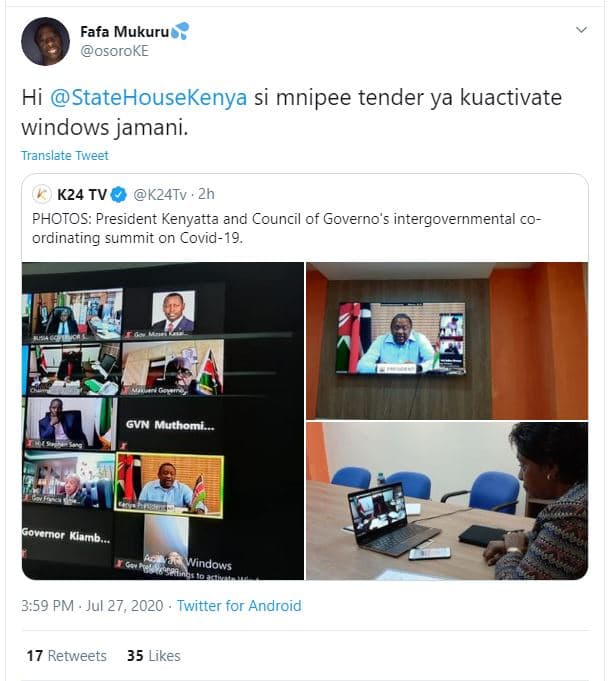 Fafa mukuru osoroke hi statehousekenya si mnipee tender ya kuactivate windows ja