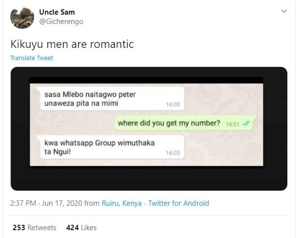 Uncle sam gicherengo kikuyu men are romantic translate tweet sasa mlebo naitagwo