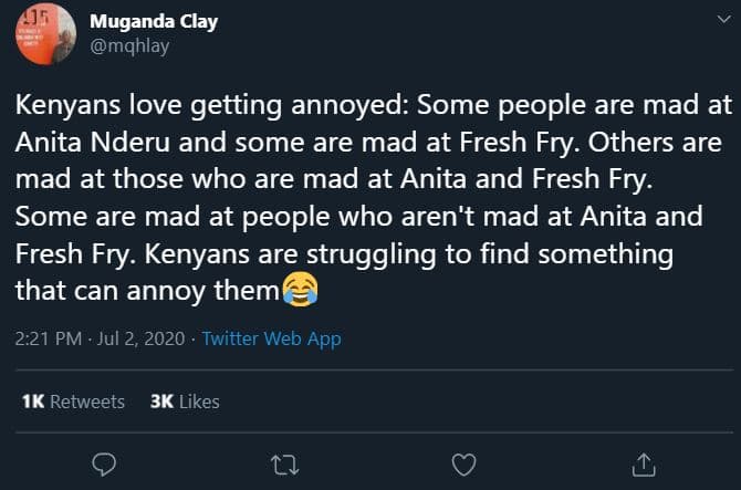 Muganda clay mqhlay kenyans love getting annoyed some people are mad at anita nd