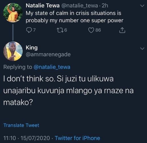 Natalie tewa natalie_tewa 2h my state of calm in crisis situations is probably m