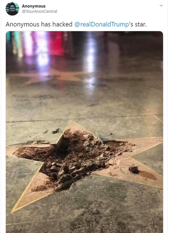 Anonymous youranoncentral anonymous has hacked realdonaldtrump's star.