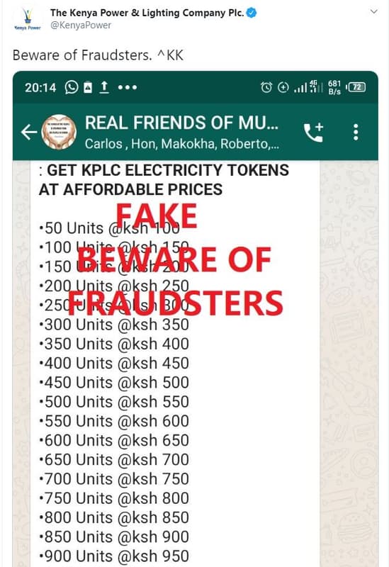 The kenya power lighting company plc. kanhnanr kenyapower beware of fraudsters k