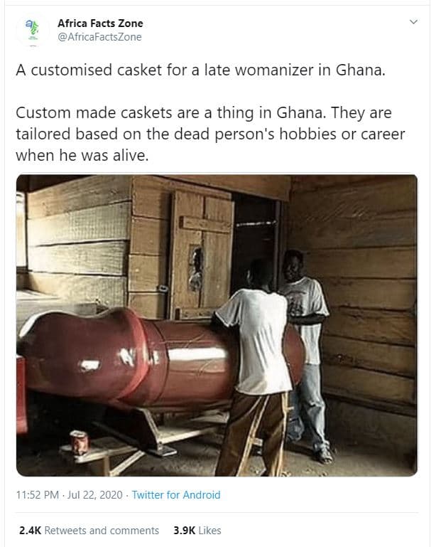 Africa facts zone africafactszone customised casket for a late womanizer in ghan