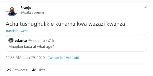 Franje oaksupreme acha tushughulikie kuhama kwa wazazi kwanza translate tweet ed