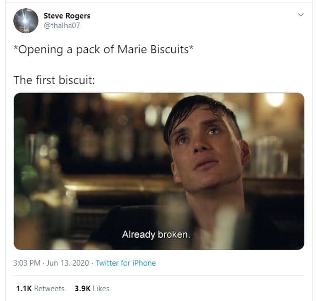 Steve rogers thalha07 opening a pack of marie biscuits the first biscuit already
