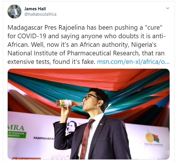 James hall hallaboutafrica madagascar pres rajoelina has been pushing a cure for