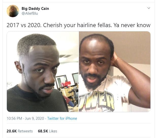 Big daddy cain aliefblu vs . cherish your hairline fellas. ya never know 10.56 p