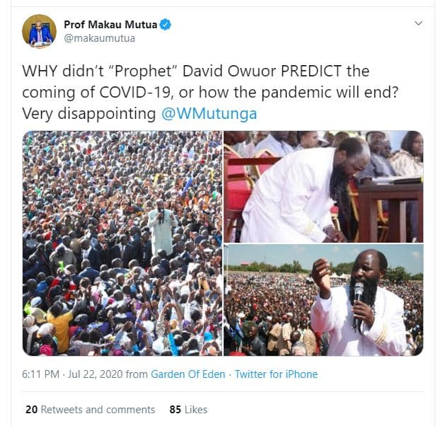 Prof makau mutua makaumutua why didn't 'prophet david owuor predict the coming o