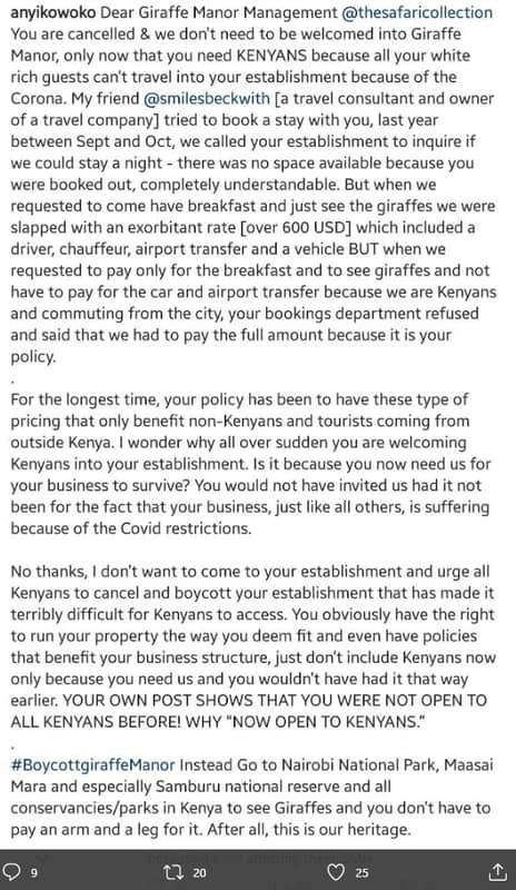 Anyikowoko dear giraffe manor management thesafaricollection you are cancelled w