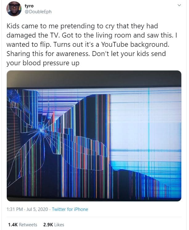 Tyro doubleeph kids came to me pretending to cry that they had damaged the tv. g