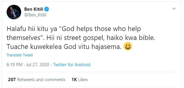 Ben kitili ben_kitili halafu hii kitu ya god helps those who help themselves hii