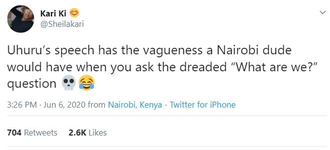 Kari ki sheilakari uhuru's speech has the vagueness nairobi dude would have when
