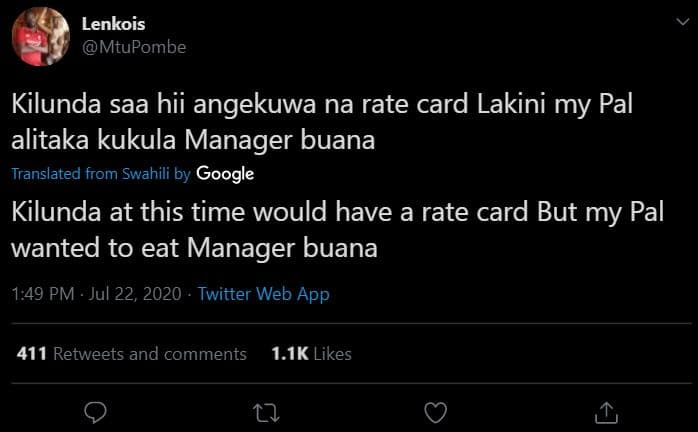 Lenkois mtupombe kilunda saa hii angekuwa na rate card lakini my pal alitaka kuk