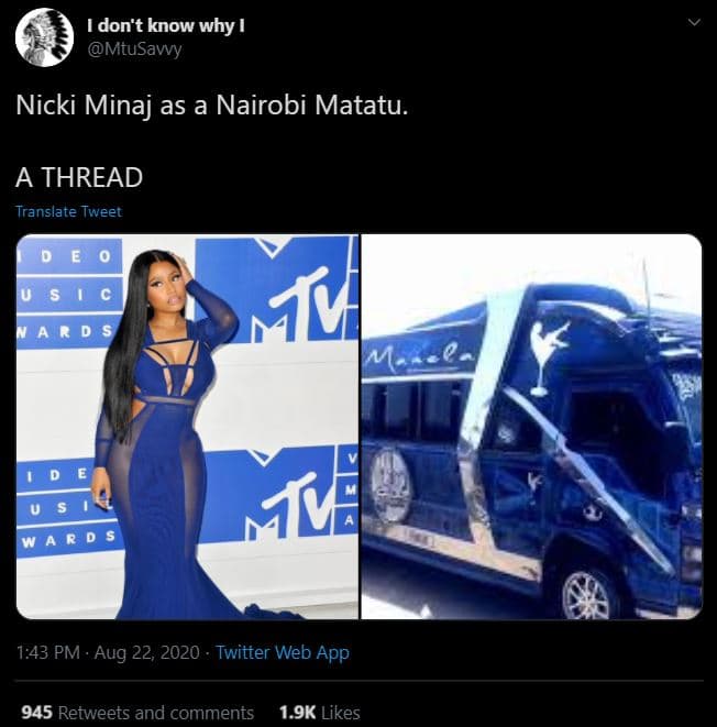 Don't know why mtusavvy nicki minaj as a nairobi matatu a thread translate tweet