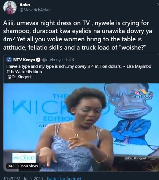 Aoko maverickaoko aiiii umevaa night dress on tv , nywele is crying for shampoo
