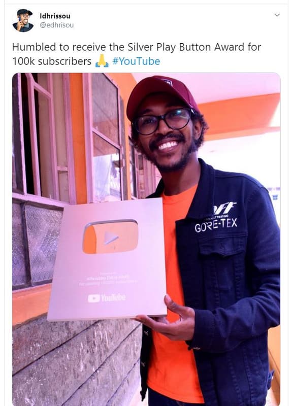 Idhrissou edhrisou humbled to receive the silver play button award for 1ook subs