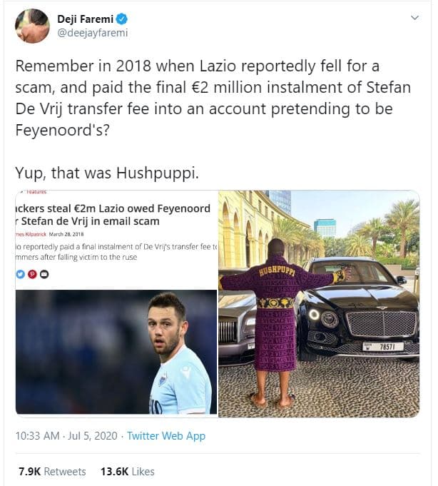 Deji faremi deejayfaremi remember in when lazio reportedly fell for a scam, and
