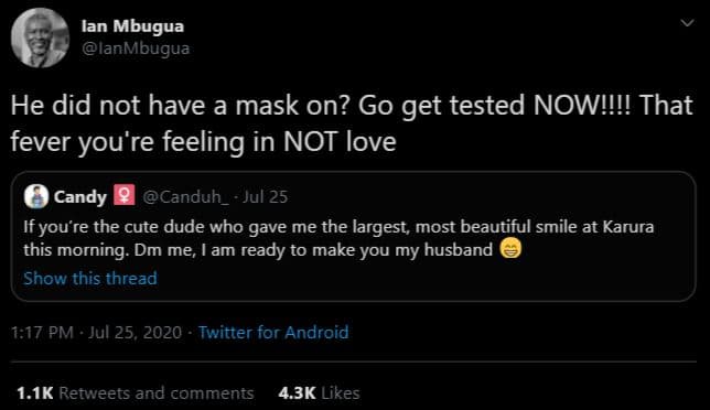 Lan mbugua lanmbugua he did not have a mask on? go get tested nowiii! that fever