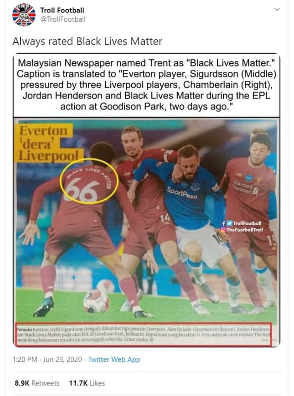 Troll football trollfootball always rated black lives matter malaysian newspaper