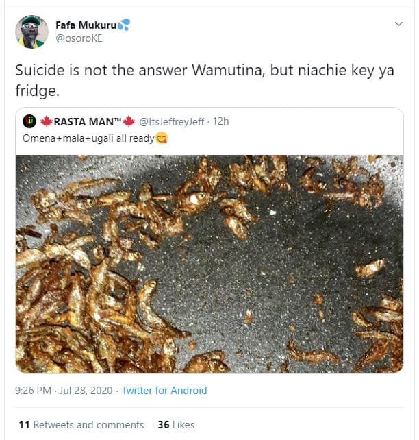 Fafa mukuru osoroke suicide is not the answer wamutina but niachie key ya fridge