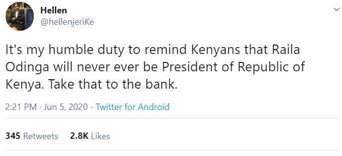 Hellen hellenjerike it's my humble duty to remind kenyans that raila odinga will