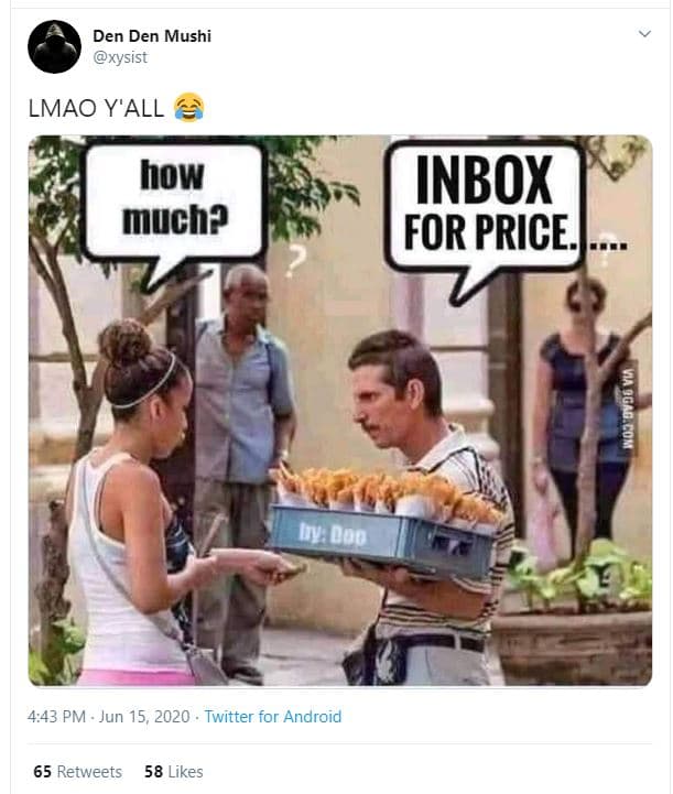 Den den mushi xysist lmao y'all how much? inbox for price. iy 000 4,43 pm jun 15