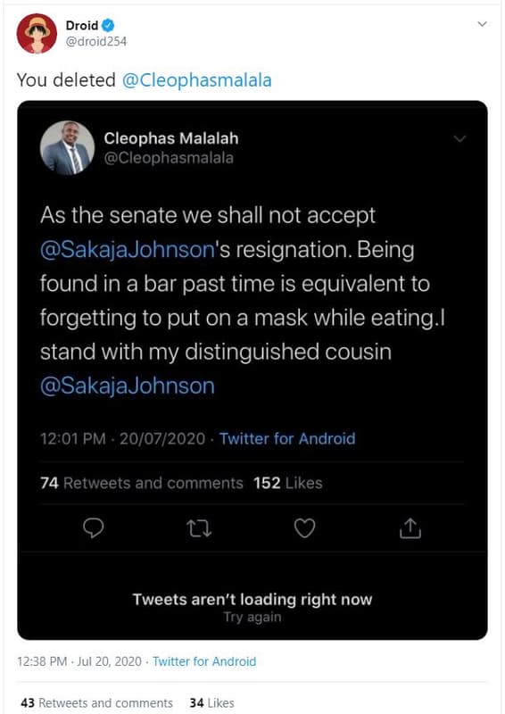 Droid droid254 you deleted cleophasmalala cleophas malalah cleophasmalala as the