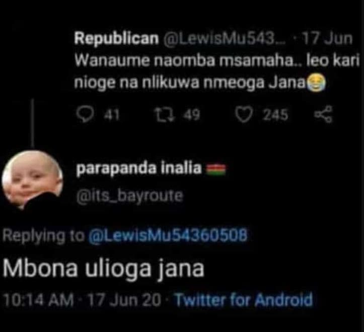 Republican lewismu543 17 jun wanaume naomba msamaha , leo kari nioge na nlikuva