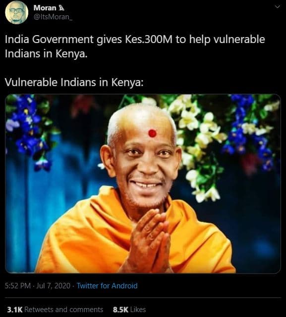 Moran 4 itsmoran_ india government gives kes.3oom to help vulnerable indians in