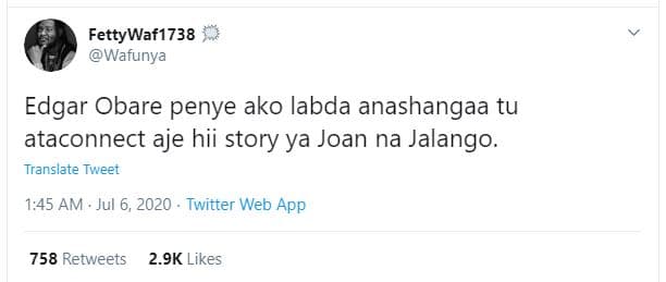 Fettywaf1738 watunya edgar obare penye ako labda anashangaa tu ataconnect aje hi