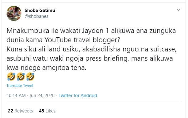 Shoba gatimu shobanes mnakumbuka ile wakati jayden alikuwa ana zunguka dunia kam