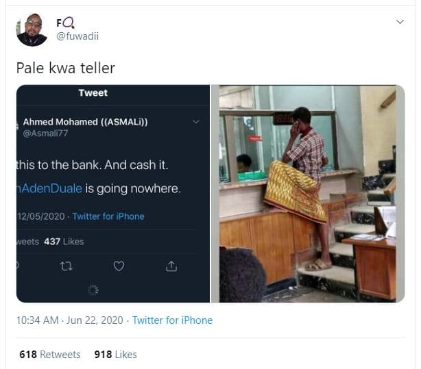 Fq fuwadii pale kwa teller tweet ahmed mohamed asmali asmali77 rhis to the bank.