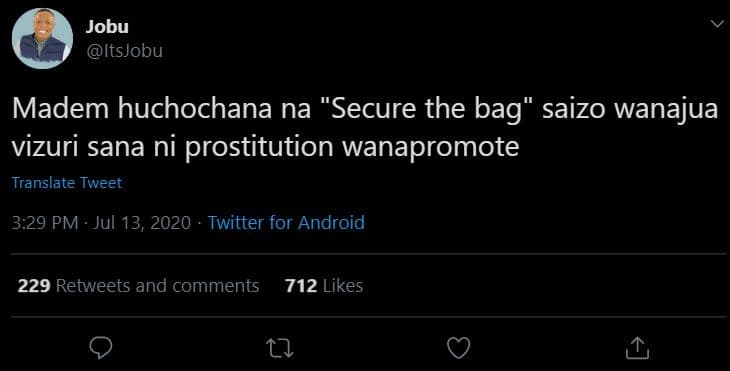 Jobu itsjobu madem huchochana na secure the bag saizo wanajua vizuri sana ni pro