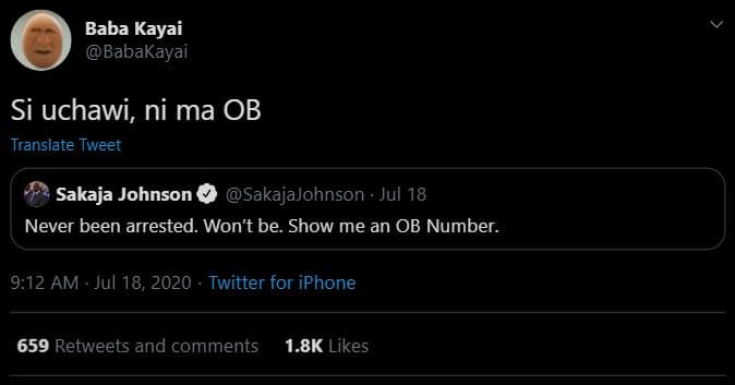 Baba kayai babakayai si uchawi, ni ma ob translate tweet sakaja johnson sakajajo
